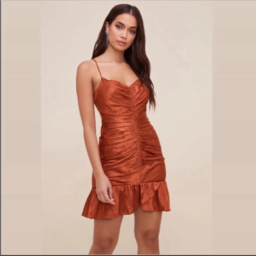 Astr Rust Cinched Ruffle Dress - image 2